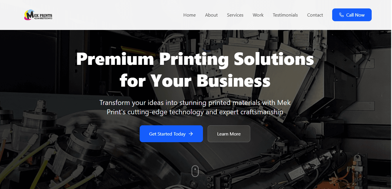 Mek Print Landing Page